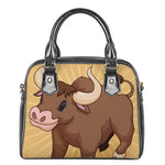 Cute Chinese Ox Zodiac Print Shoulder Handbag