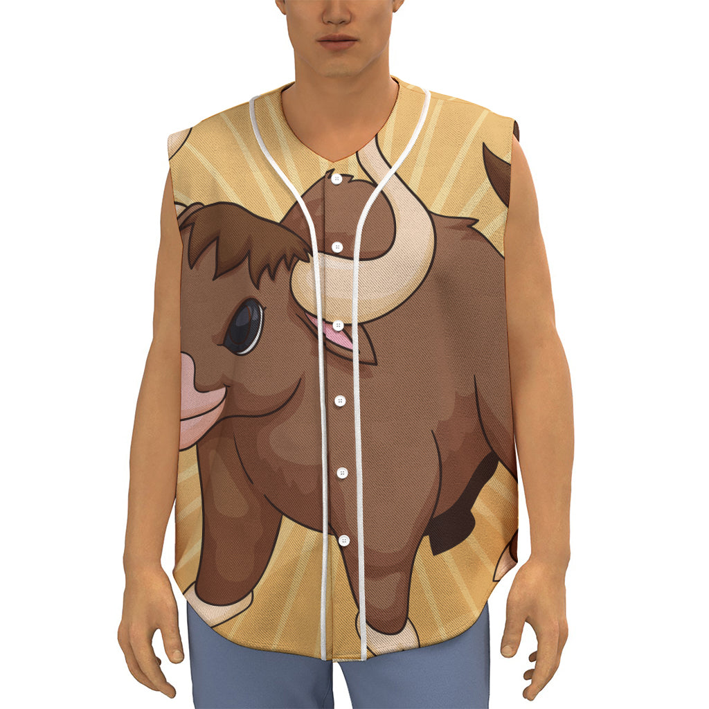 Cute Chinese Ox Zodiac Print Sleeveless Baseball Jersey