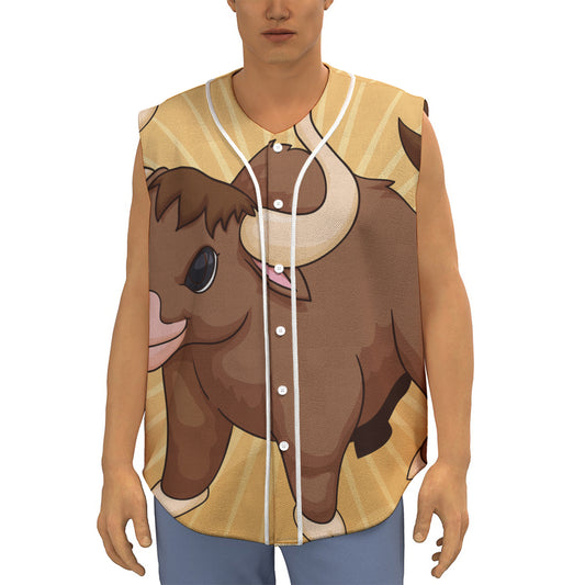 Cute Chinese Ox Zodiac Print Sleeveless Baseball Jersey
