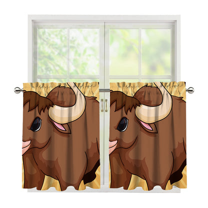 Cute Chinese Ox Zodiac Print Tier Curtains