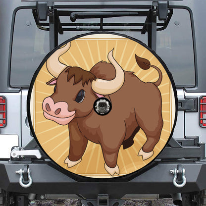 Cute Chinese Ox Zodiac Print Tire Cover With Camera Hole