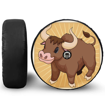 Cute Chinese Ox Zodiac Print Tire Cover With Camera Hole