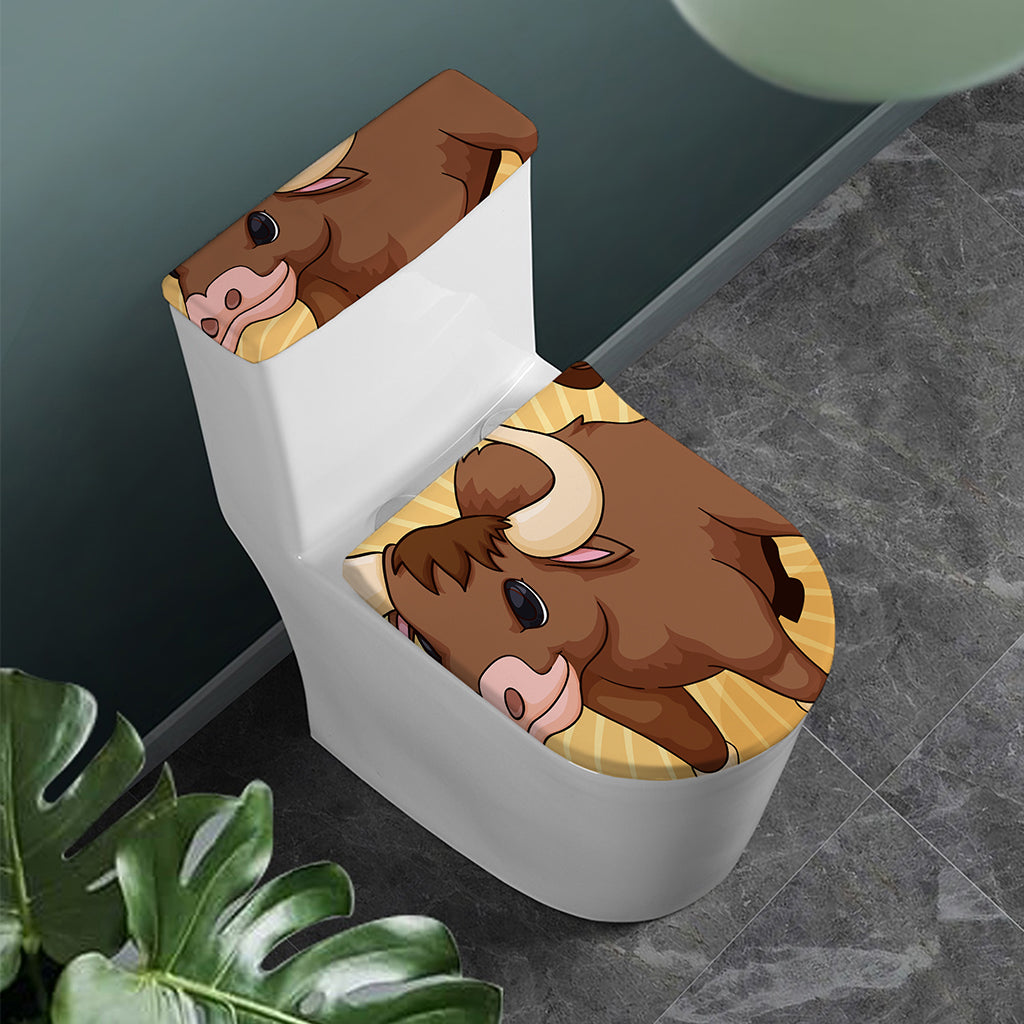 Cute Chinese Ox Zodiac Print Toilet Lid And Tank Cover Set