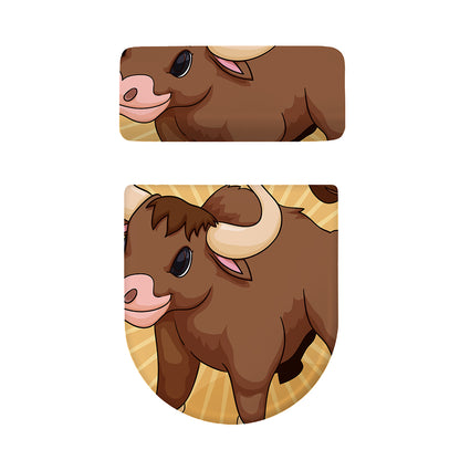 Cute Chinese Ox Zodiac Print Toilet Lid And Tank Cover Set