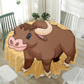 Cute Chinese Ox Zodiac Print Waterproof Round Tablecloth