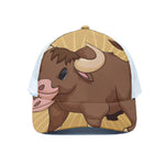 Cute Chinese Ox Zodiac Print White Mesh Trucker Cap