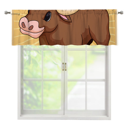 Cute Chinese Ox Zodiac Print Window Valance