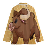 Cute Chinese Ox Zodiac Print Women's Blazer