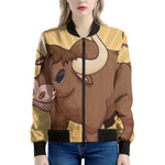 Cute Chinese Ox Zodiac Print Women's Bomber Jacket