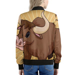 Cute Chinese Ox Zodiac Print Women's Bomber Jacket