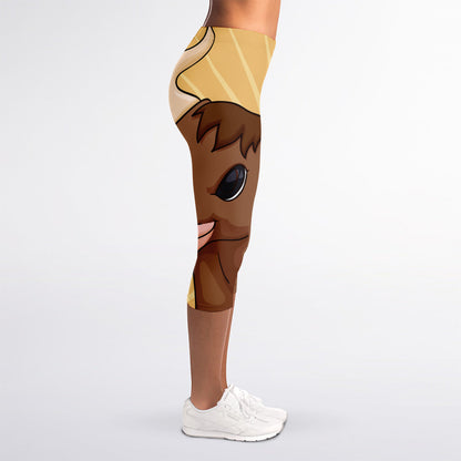Cute Chinese Ox Zodiac Print Women's Capri Leggings
