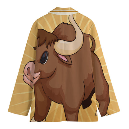 Cute Chinese Ox Zodiac Print Women's Cotton Blazer
