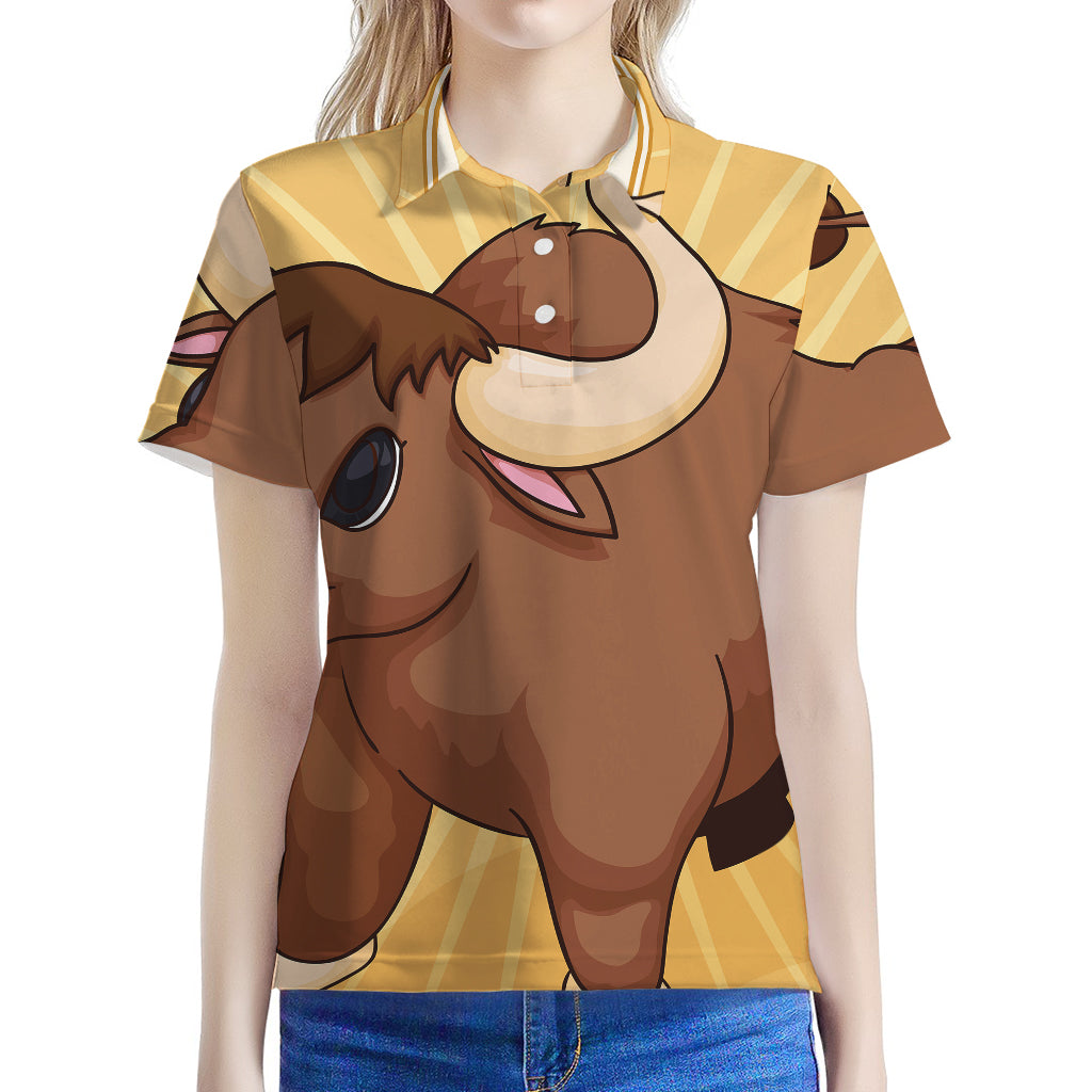 Cute Chinese Ox Zodiac Print Women's Polo Shirt