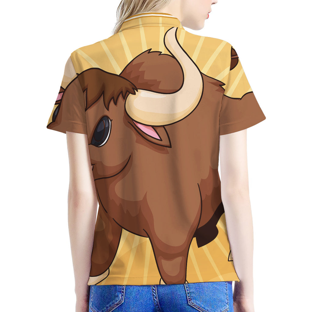 Cute Chinese Ox Zodiac Print Women's Polo Shirt