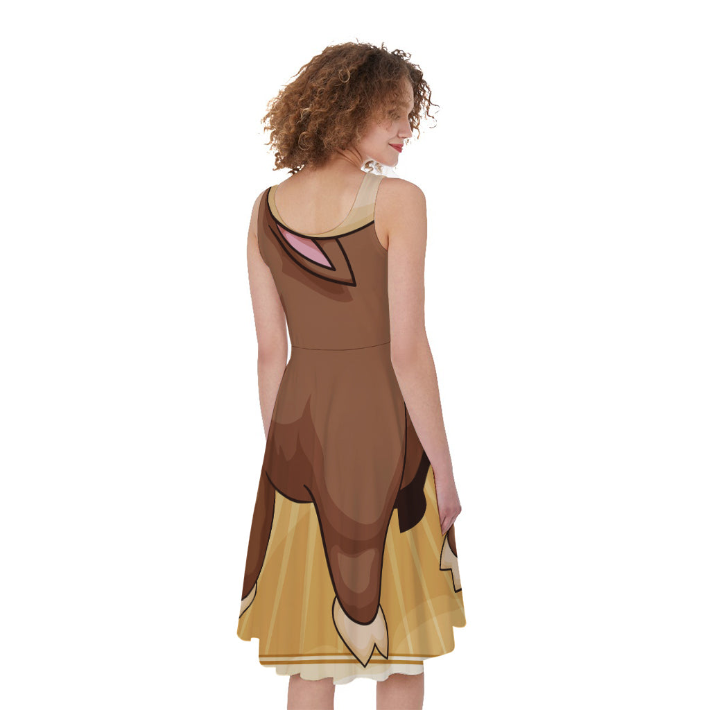 Cute Chinese Ox Zodiac Print Women's Sleeveless Dress