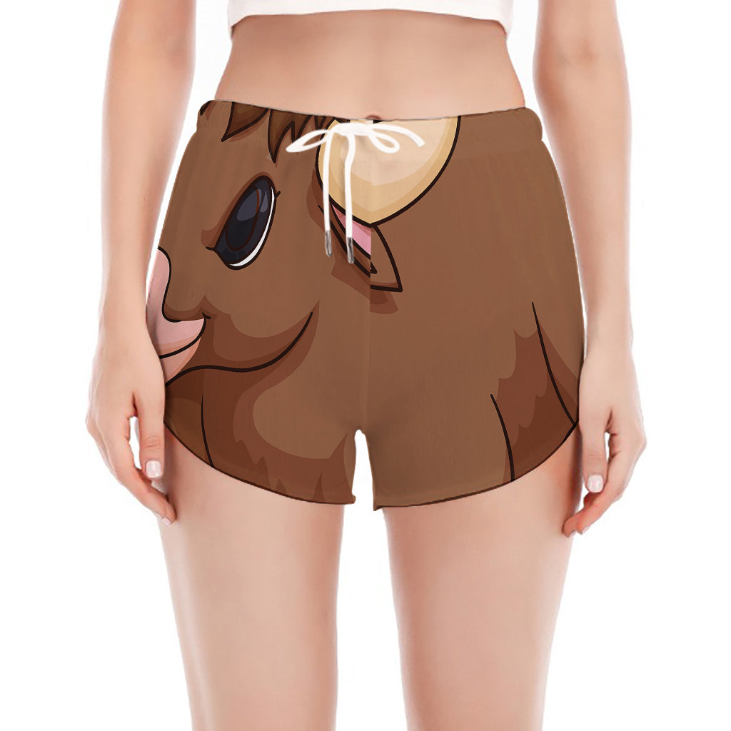 Cute Chinese Ox Zodiac Print Women's Split Running Shorts