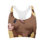 Cute Chinese Ox Zodiac Print Women's Sports Bra