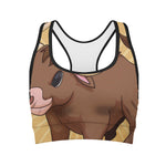 Cute Chinese Ox Zodiac Print Women's Sports Bra