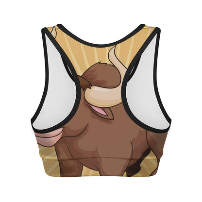 Cute Chinese Ox Zodiac Print Women's Sports Bra