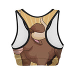 Cute Chinese Ox Zodiac Print Women's Sports Bra