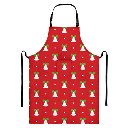 Cute Christmas Bell Pattern Print Bib Apron With Pocket