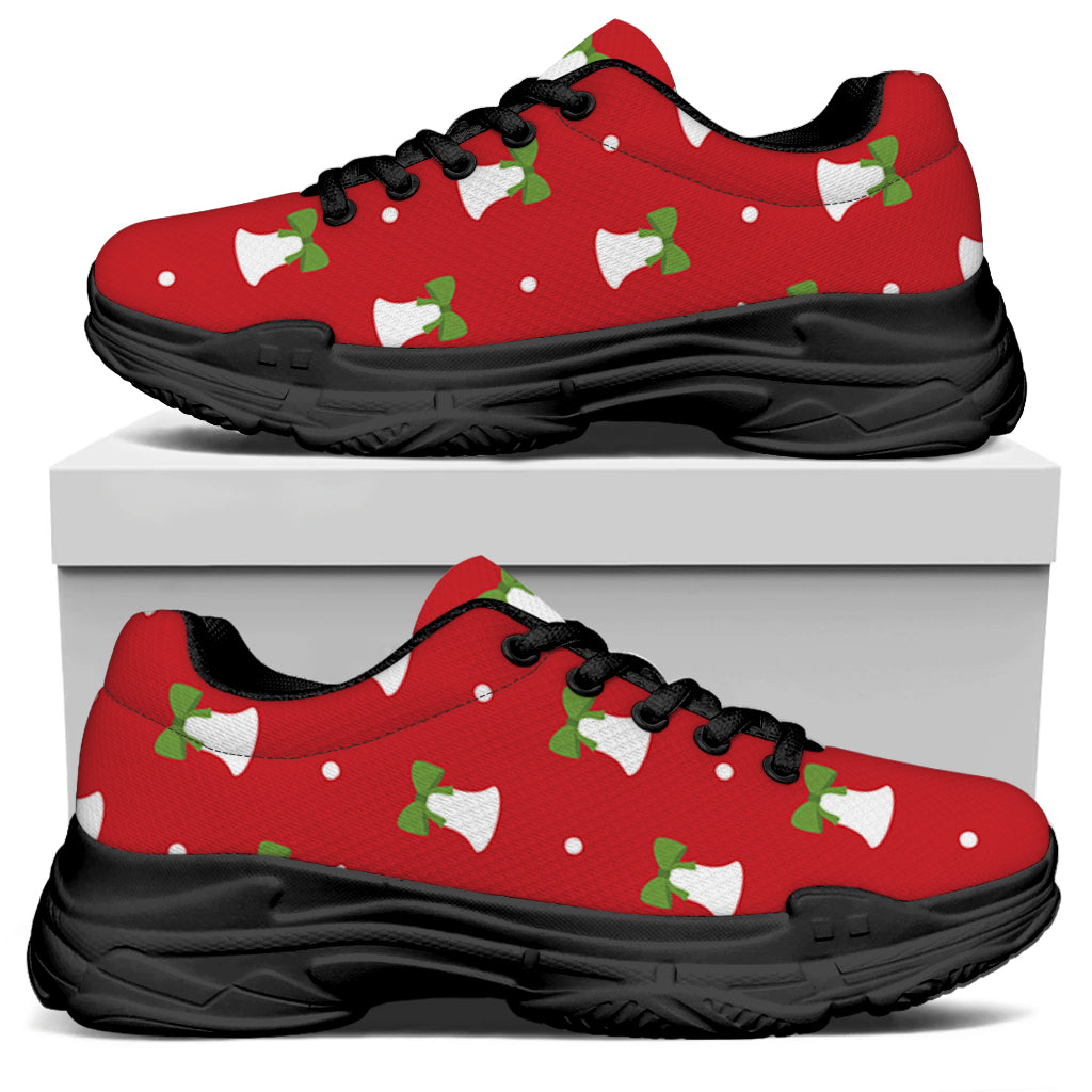 Cute Christmas Bell Pattern Print Black Chunky Shoes