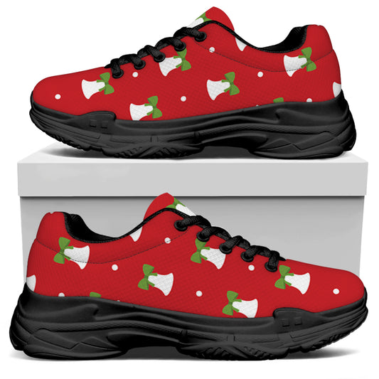 Cute Christmas Bell Pattern Print Black Chunky Shoes