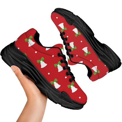 Cute Christmas Bell Pattern Print Black Chunky Shoes