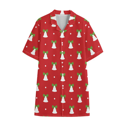 Cute Christmas Bell Pattern Print Cotton Hawaiian Shirt