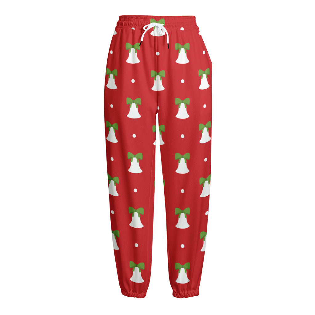 Cute Christmas Bell Pattern Print Fleece Lined Knit Pants