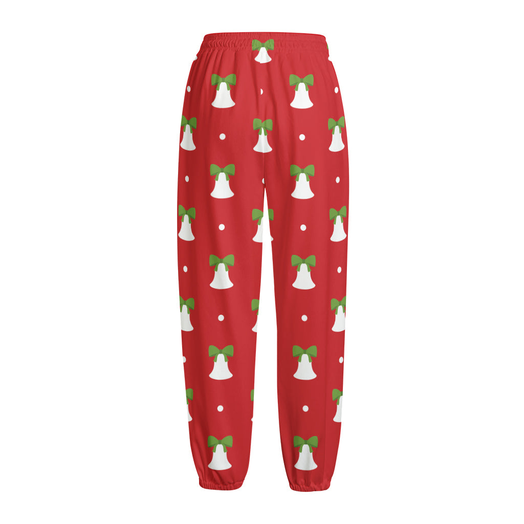 Cute Christmas Bell Pattern Print Fleece Lined Knit Pants