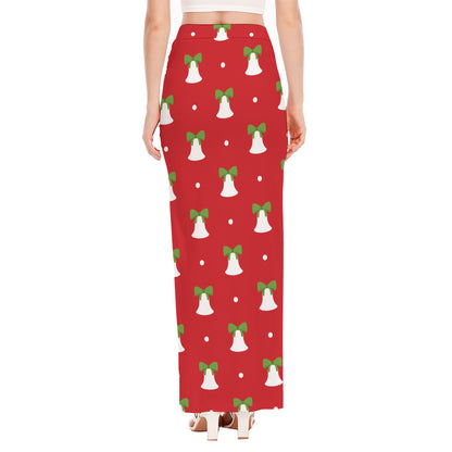 Cute Christmas Bell Pattern Print High Slit Maxi Skirt