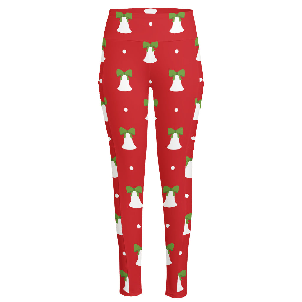 Cute Christmas Bell Pattern Print High-Waisted Pocket Leggings