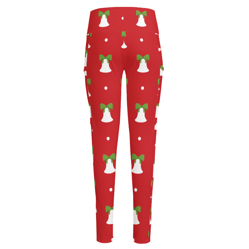 Cute Christmas Bell Pattern Print High-Waisted Pocket Leggings
