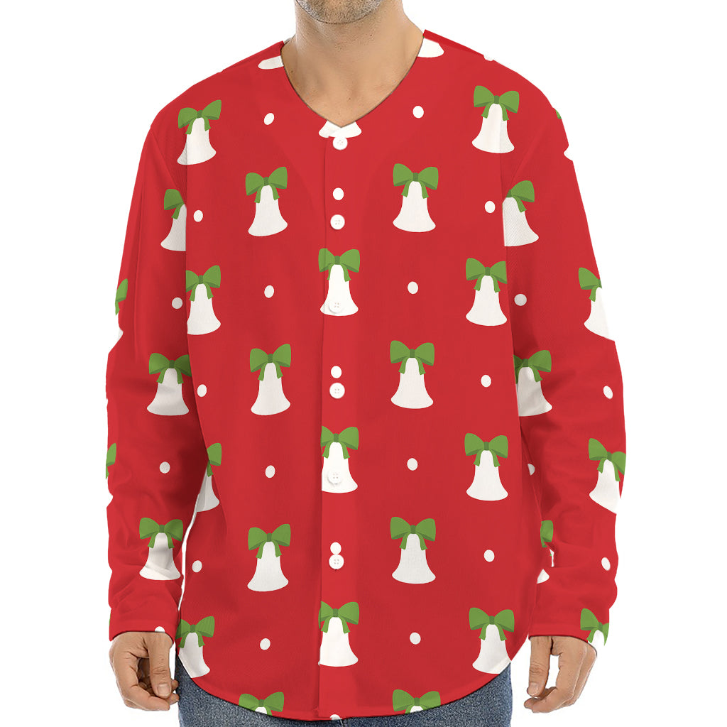 Cute Christmas Bell Pattern Print Long Sleeve Baseball Jersey