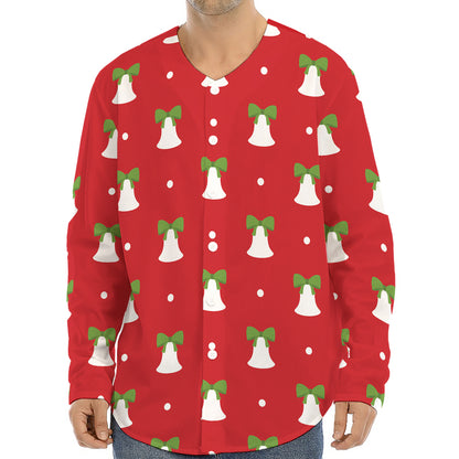 Cute Christmas Bell Pattern Print Long Sleeve Baseball Jersey