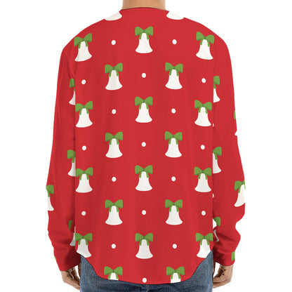 Cute Christmas Bell Pattern Print Long Sleeve Baseball Jersey