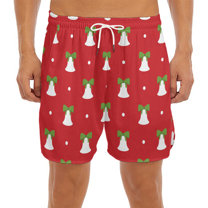 Cute Christmas Bell Pattern Print Men's Split Running Shorts