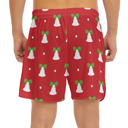 Cute Christmas Bell Pattern Print Men's Split Running Shorts