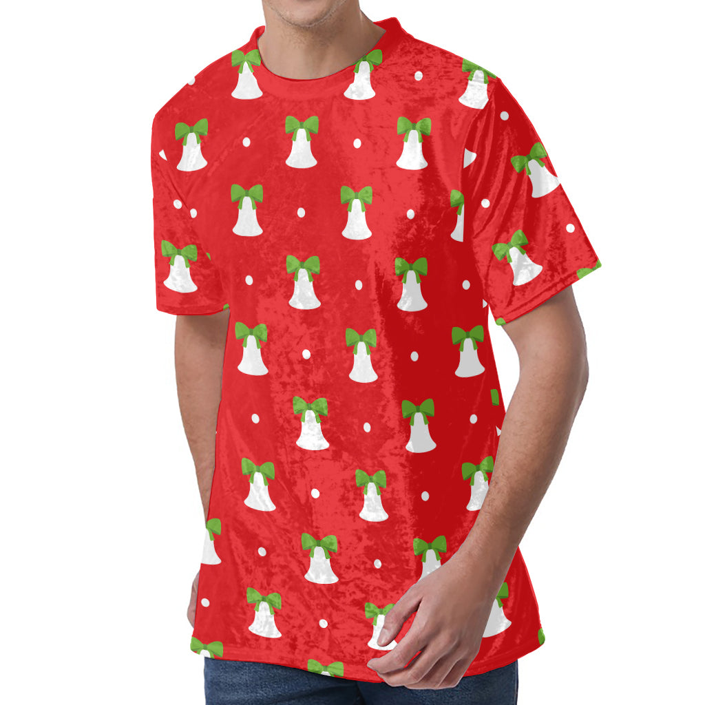 Cute Christmas Bell Pattern Print Men's Velvet T-Shirt