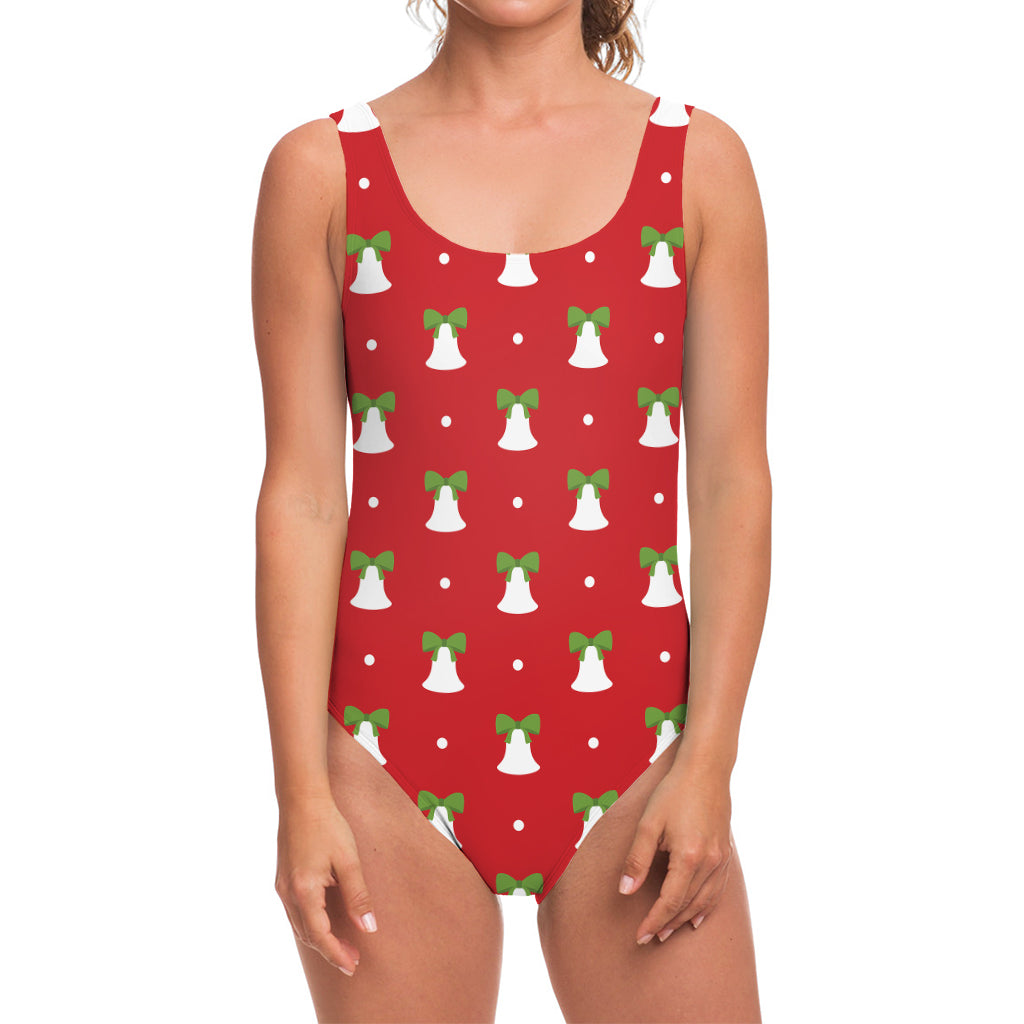 Cute Christmas Bell Pattern Print One Piece Swimsuit