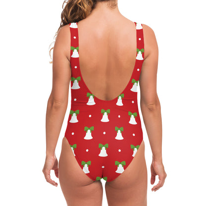 Cute Christmas Bell Pattern Print One Piece Swimsuit