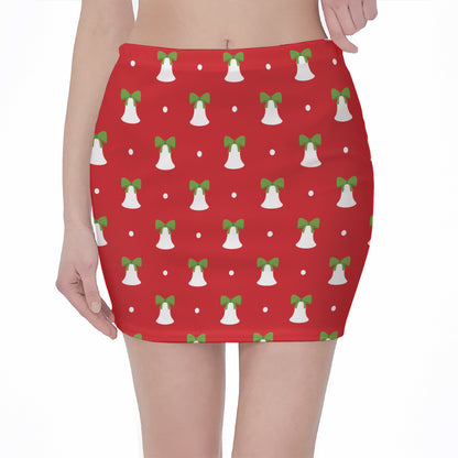 Cute Christmas Bell Pattern Print Pencil Mini Skirt