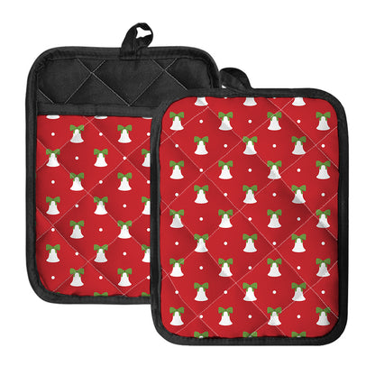 Cute Christmas Bell Pattern Print Pot Holders With Pocket