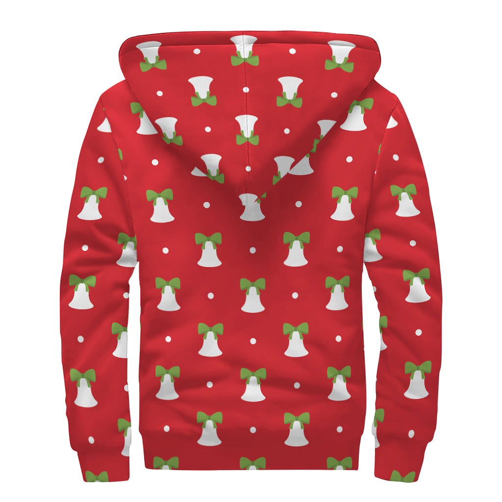 Cute Christmas Bell Pattern Print Sherpa Lined Zip Up Hoodie