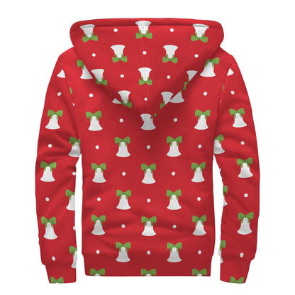 Cute Christmas Bell Pattern Print Sherpa Lined Zip Up Hoodie