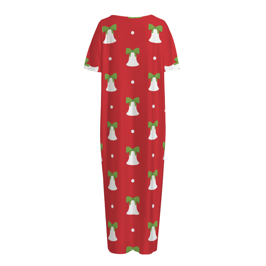 Cute Christmas Bell Pattern Print Short Sleeve Long Nightdress