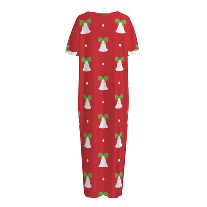 Cute Christmas Bell Pattern Print Short Sleeve Long Nightdress