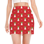 Cute Christmas Bell Pattern Print Side Slit Mini Skirt