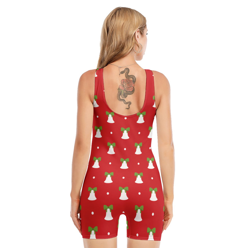 Cute Christmas Bell Pattern Print Sleeveless One Piece Swimsuit